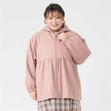 フェイクレザーペプラムフードジャケット レディス ぽっちゃりサイズの