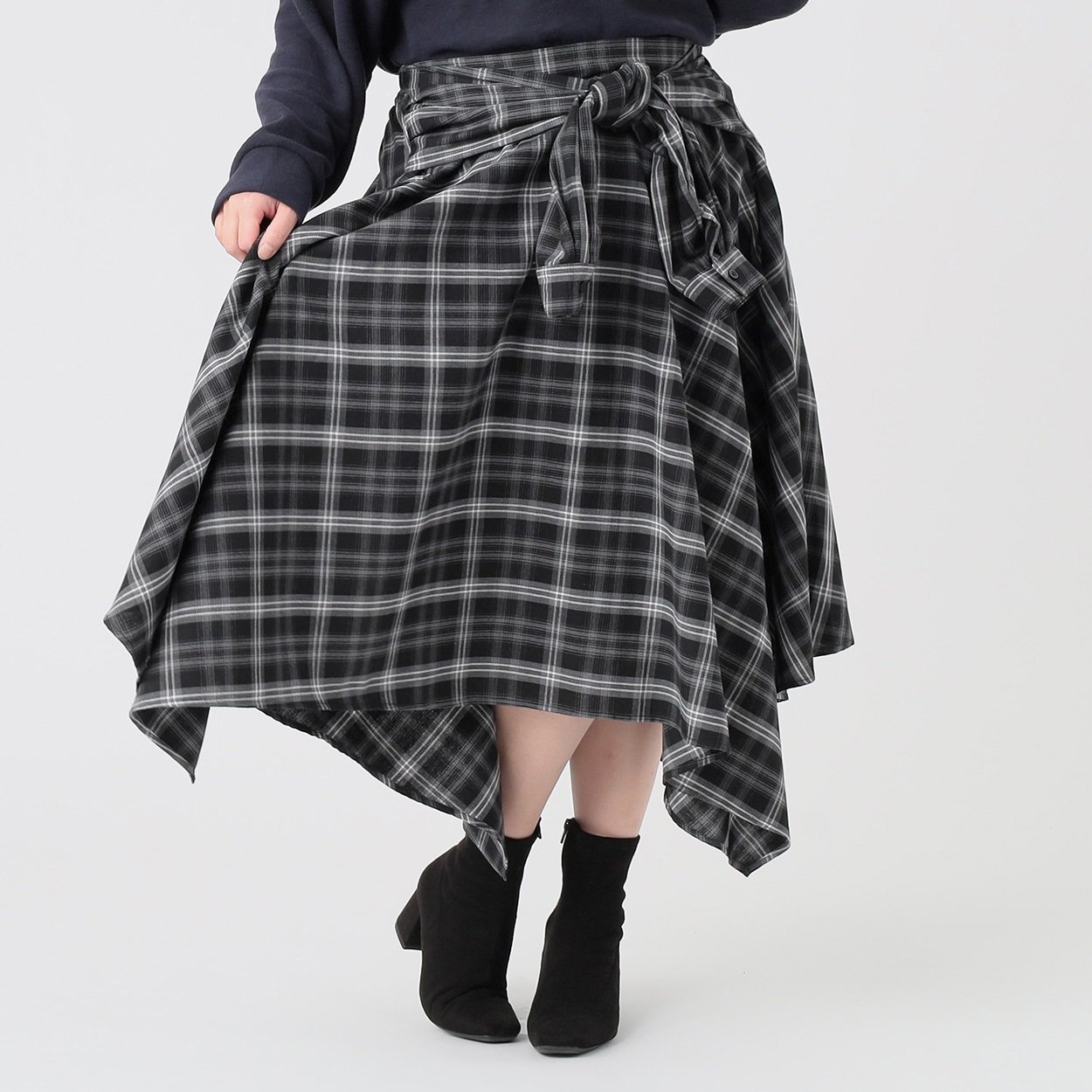 チェックシャツイレヘム巻きスカート レディス ぽっちゃりサイズの