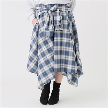 チェックシャツイレヘム巻きスカート レディス ぽっちゃりサイズの