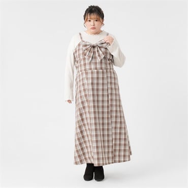 ワンピース Juni check dress Beige (M) ジーラ GeeRA ビスチェドッキングワンピース （オフ白×ベージュ