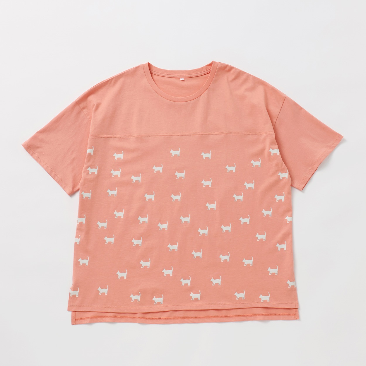 オーガニックコットン＊胸切替ねこ柄Tシャツ レディス 大きいサイズ 