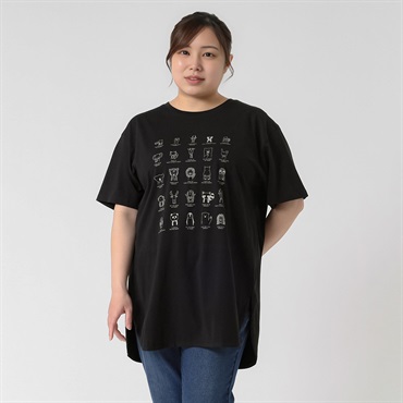 ＊オーガニックコットン＊動物柄裾ラウンドチュニック レディス 大きいサイズ noannu 1980-2813B(ブラック-3L)