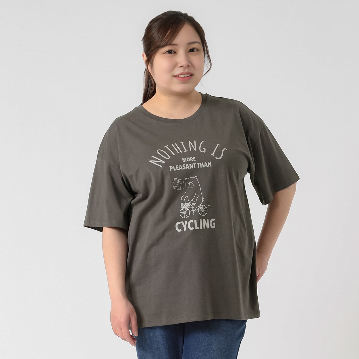 ＊オーガニックコットン＊くまサイクリング柄半袖Tシャツ レディス 大きいサイズ noannu 1980-2813D | イオンスタイル ...