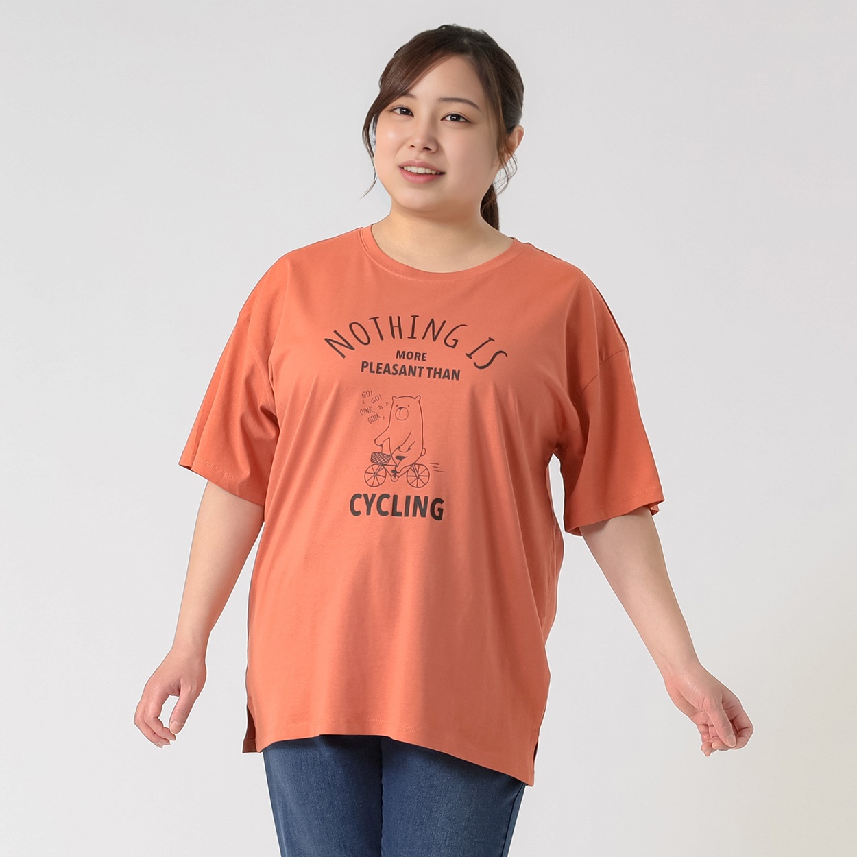 オーガニックコットン＊くまサイクリング柄半袖Tシャツ レディス