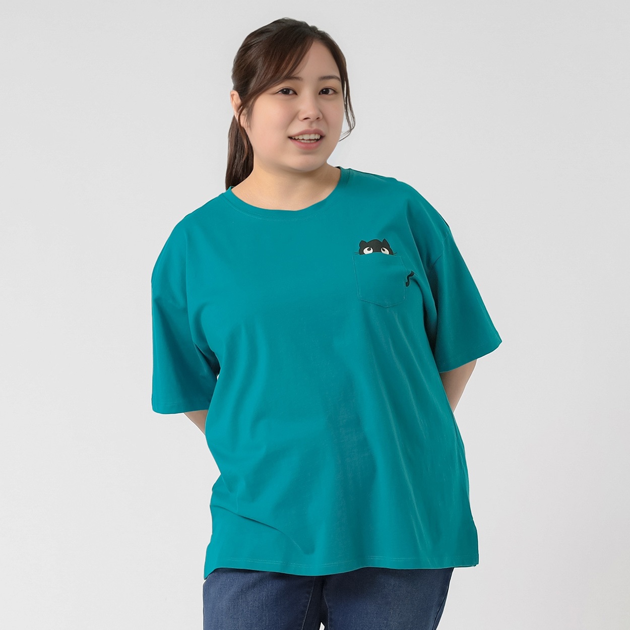 オーガニックコットン＊ねこ胸ポイント半袖Tシャツ レディス 大きい