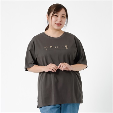 ＊オーガニックコットン＊犬プリント半袖Tシャツ レディス 大きいサイズ noannu 1980-2814D(チャコ－ルグレ－-3L)