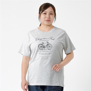 ＊オーガニックコットン＊自転車プリント半袖Tシャツ レディス 大きいサイズ noannu 1980-2814F(オートミール-3L)