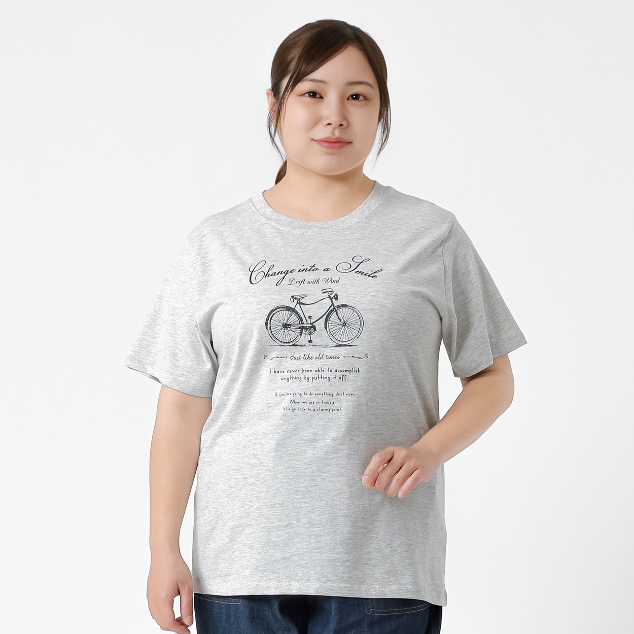 ＊オーガニックコットン＊自転車プリント半袖Tシャツ レディス 大きいサイズ noannu 1980-2814F(オートミール-5L)
