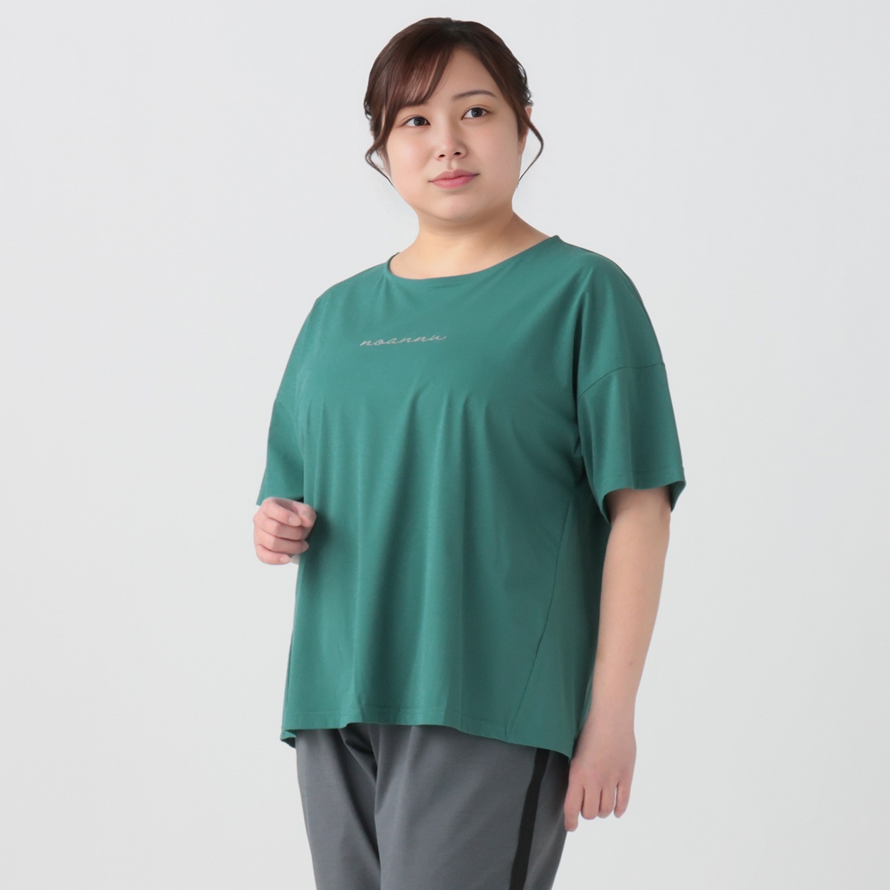 ロゴＴシャツ レディス 大きいサイズ noannu 232267L(ブルー-4L)