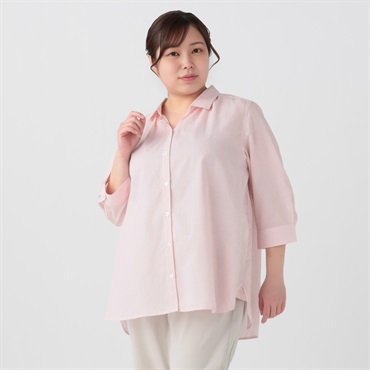 カルゼストライプシャツ レディス 大きいサイズ noannu 436-5025-5