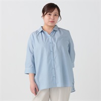 カルゼストライプシャツ レディス 大きいサイズ noannu 436-5025-5(ブルー-3L)