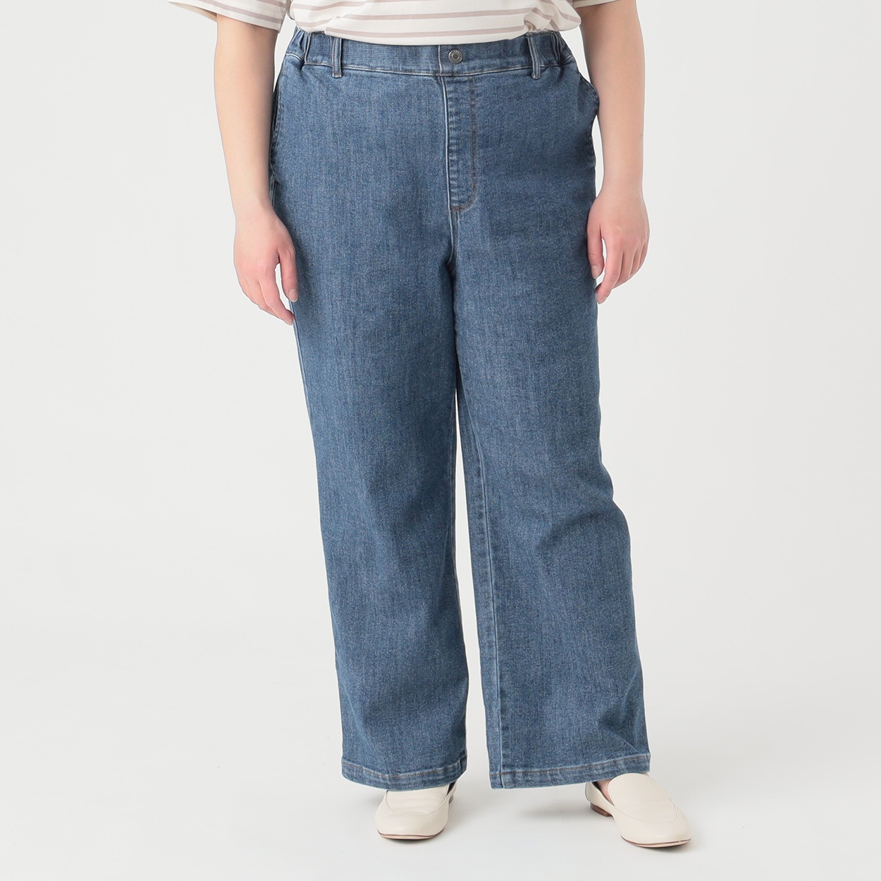 麻混ストレッチデニムパンツ レディス 大きいサイズ noannu 396-4680
