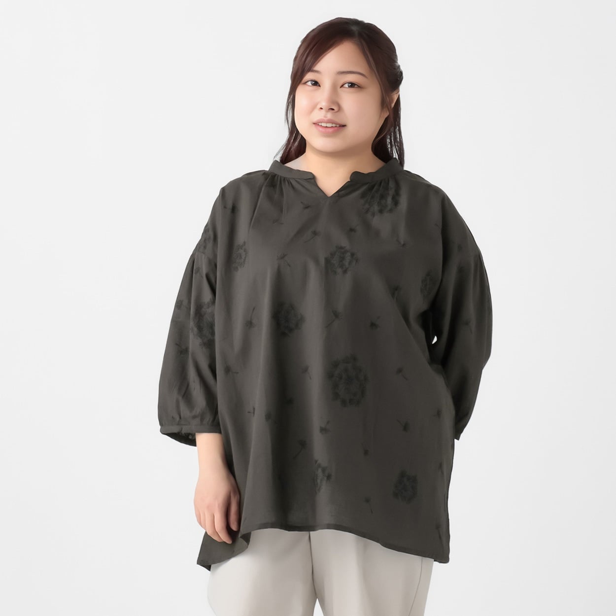 綿麻小花刺繍チュニック レディス 大きいサイズ noannu 315-3690-26