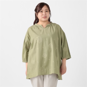 綿麻小花刺繍チュニック レディス 大きいサイズ noannu 315-3690-26