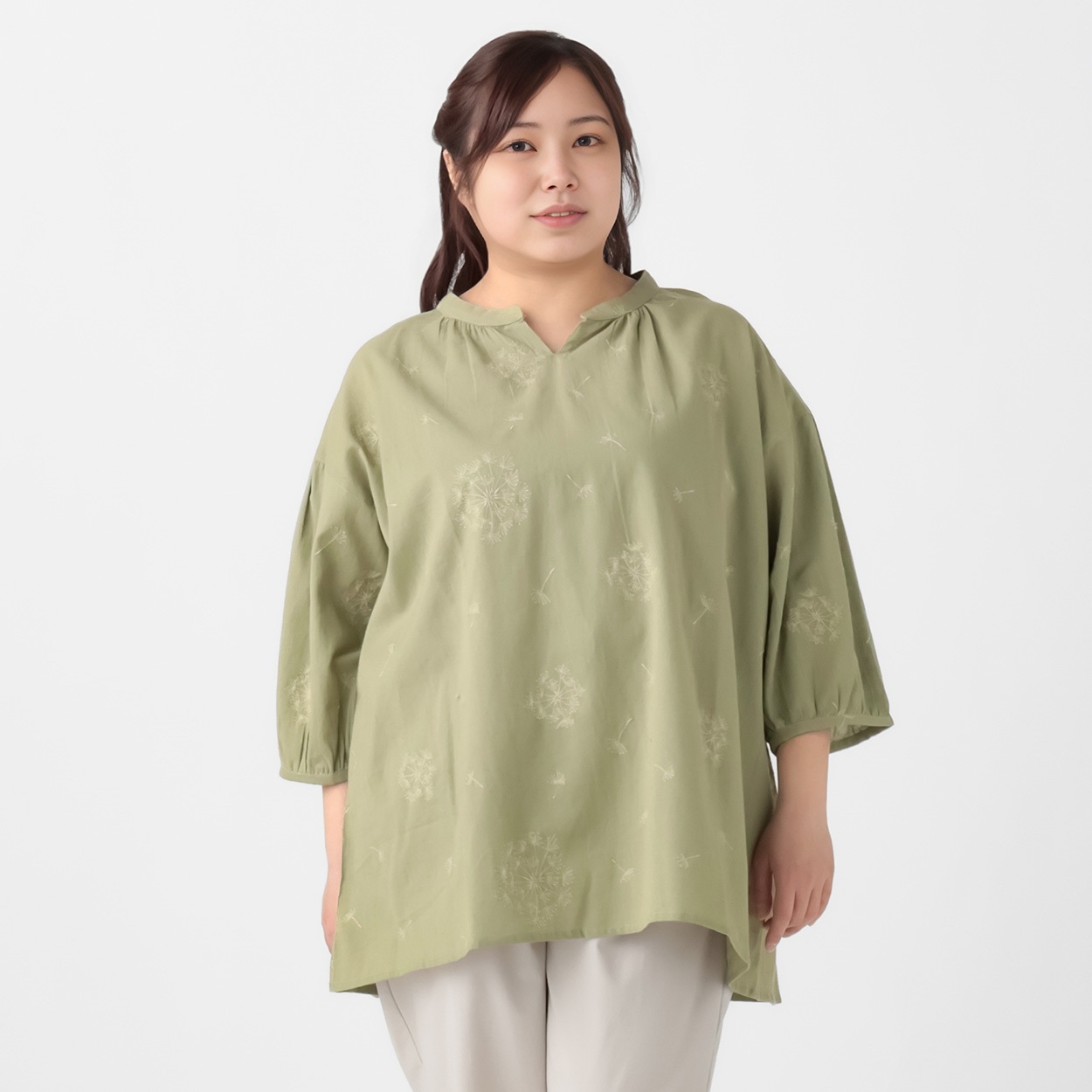 綿麻小花刺繍チュニック レディス 大きいサイズ noannu 315-3690-26