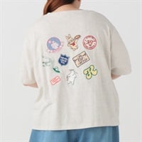 【EC限定 5Lサイズセール】5分袖綿100％ワッペンTシャツ レディス ぽっちゃりサイズのnoannu 130622(オートミール-5L)