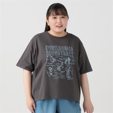 【EC限定 5Lサイズセール】5分袖綿100％グラフィックTシャツ レディス ぽっちゃりサイズのnoannu 130624(チャコ－ルグレ－-5L)