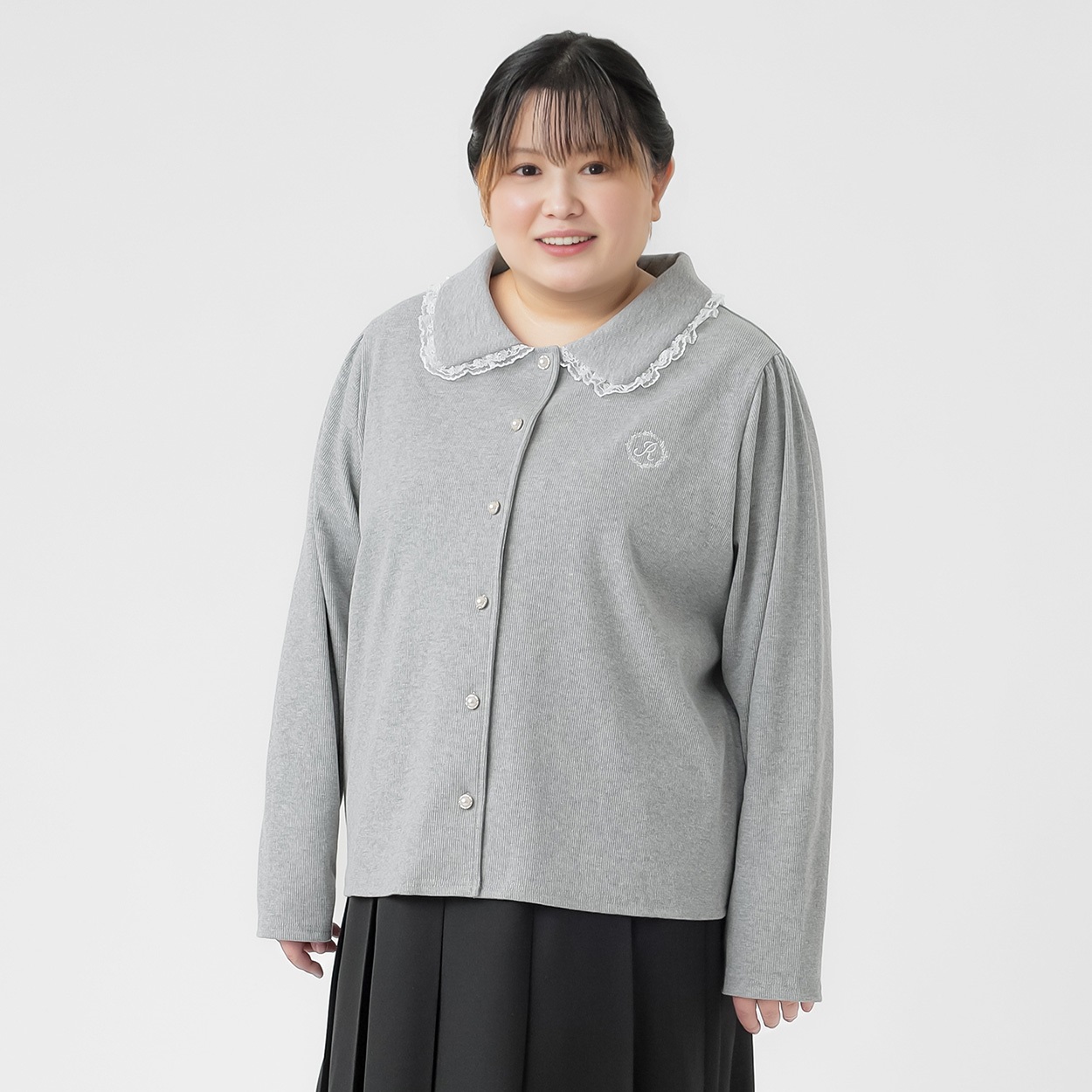 韓国っぽガーリー＊襟付きカーデ風プルオーバー レディス ぽっちゃり