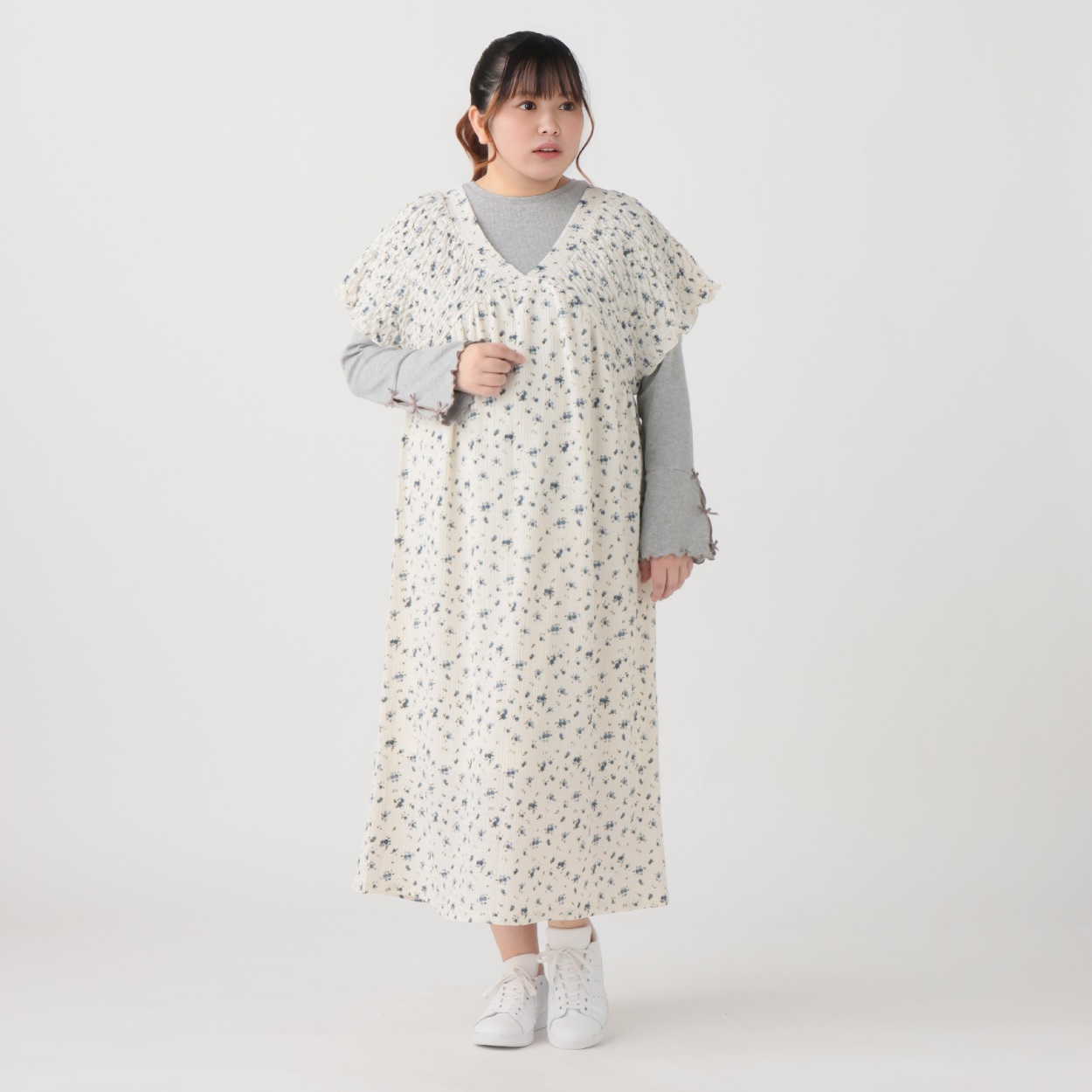 韓国っぽガーリー＊シャーリング風ジャガードワンピース レディス
