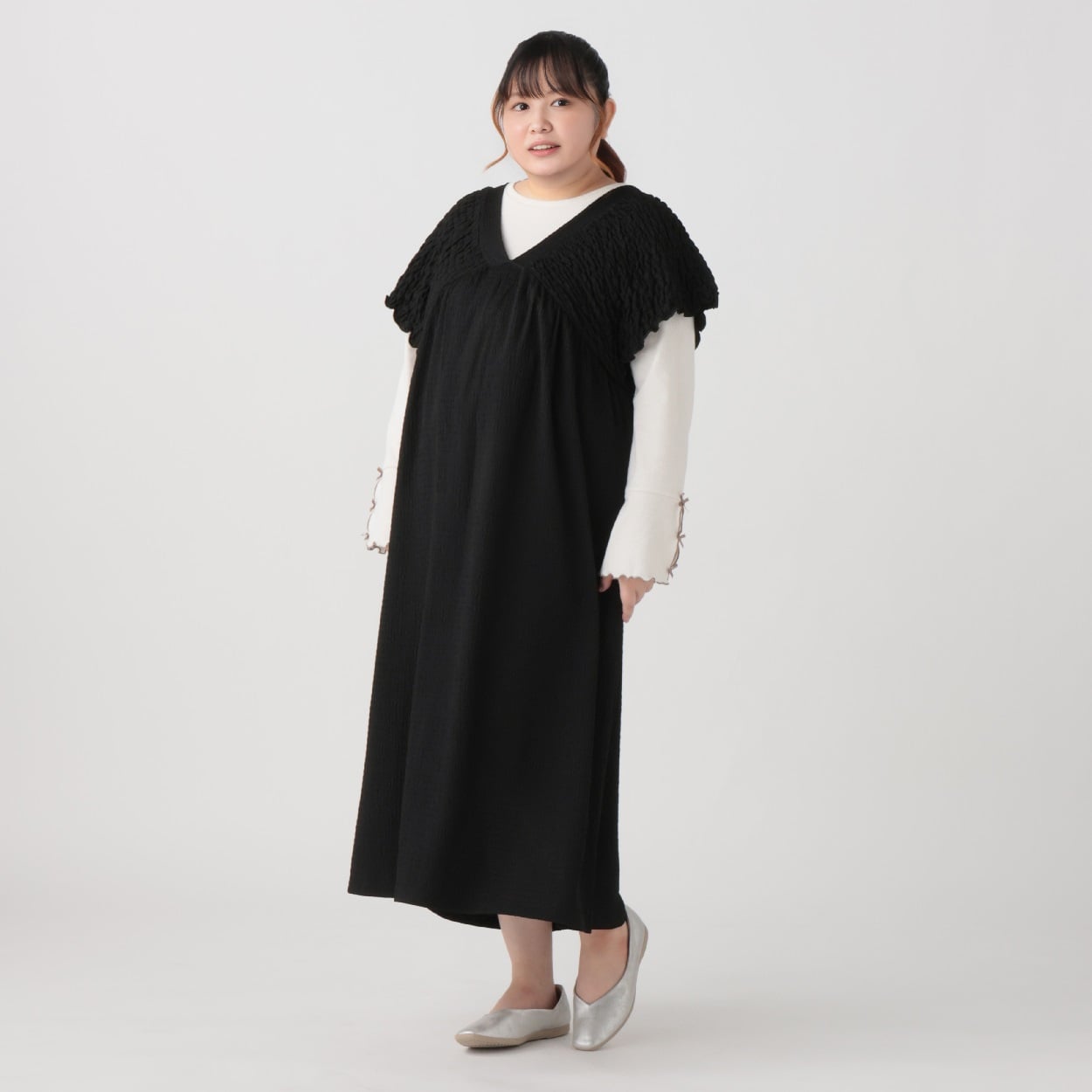 韓国っぽガーリー＊シャーリング風ジャガードワンピース レディス