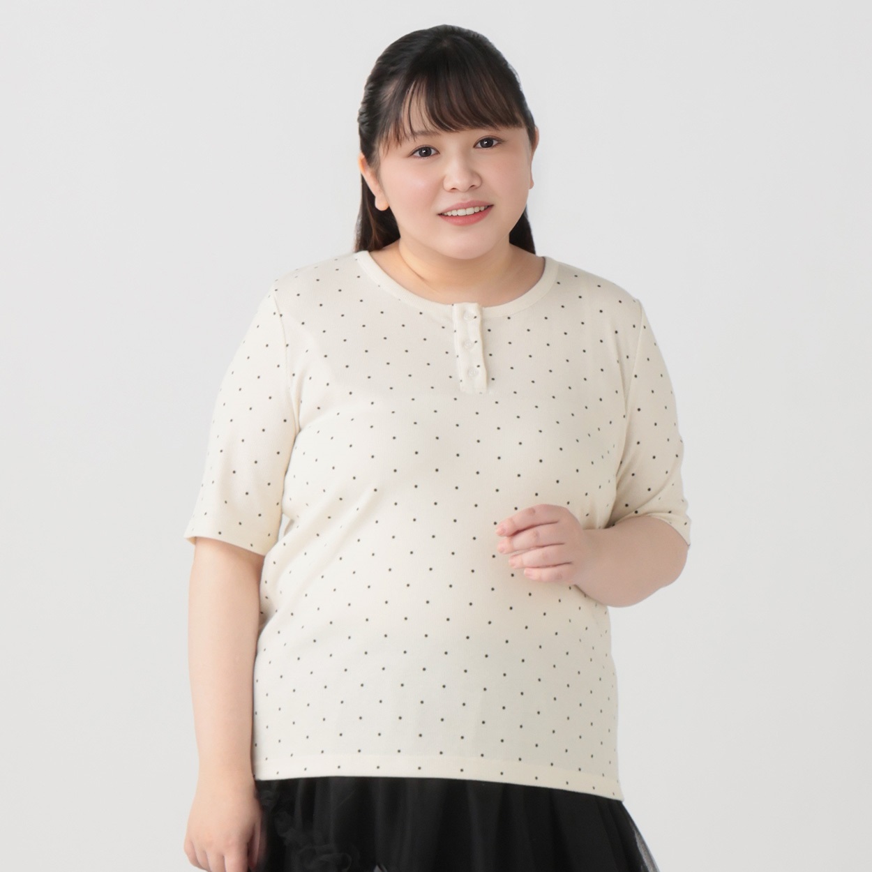 【EC限定 5Lサイズセール】＊韓国っぽガーリー＊ラメドットテレコプルオーバー レディス ぽっちゃりサイズのnoannu 276018(アイボリー-3L)