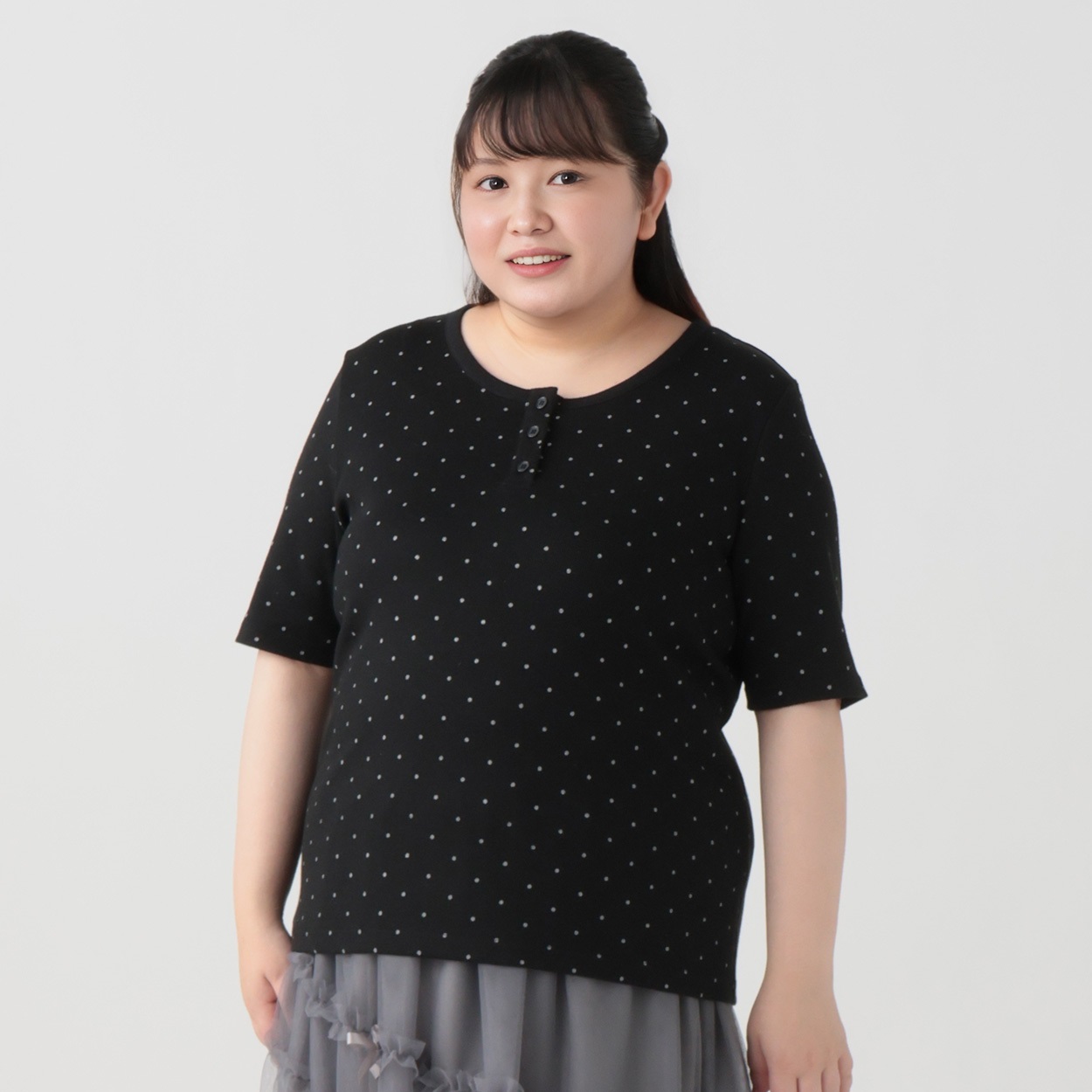 【EC限定 5Lサイズセール】＊韓国っぽガーリー＊ラメドットテレコプルオーバー レディス ぽっちゃりサイズのnoannu 276018(ブラック-3L)