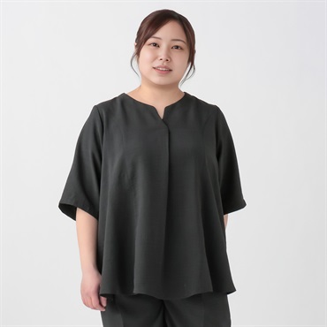 ＊体型カバー（お尻周り）＊麻調スキッパー裾フレアプルオーバー レディス 大きいサイズ noannu 641749TK(チャコール-3L)