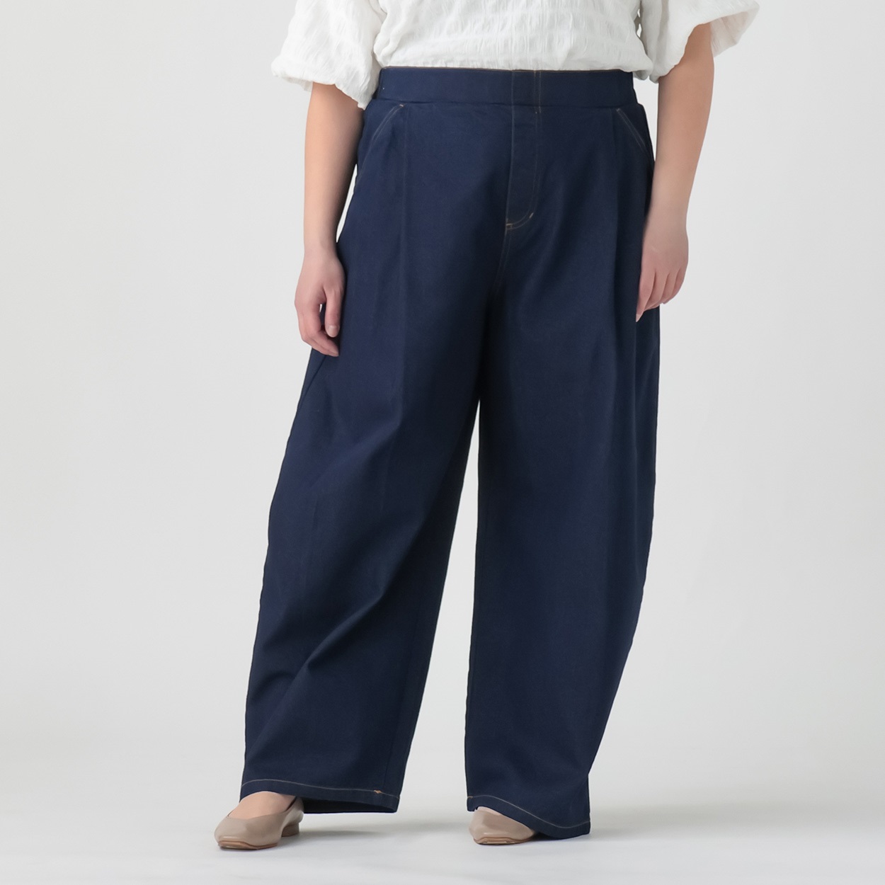 ＊#Fit me clothing＊ダブルタックカーブデニムパンツ レディス 大きいサイズ noannu 641707VP(インディゴ-5L)