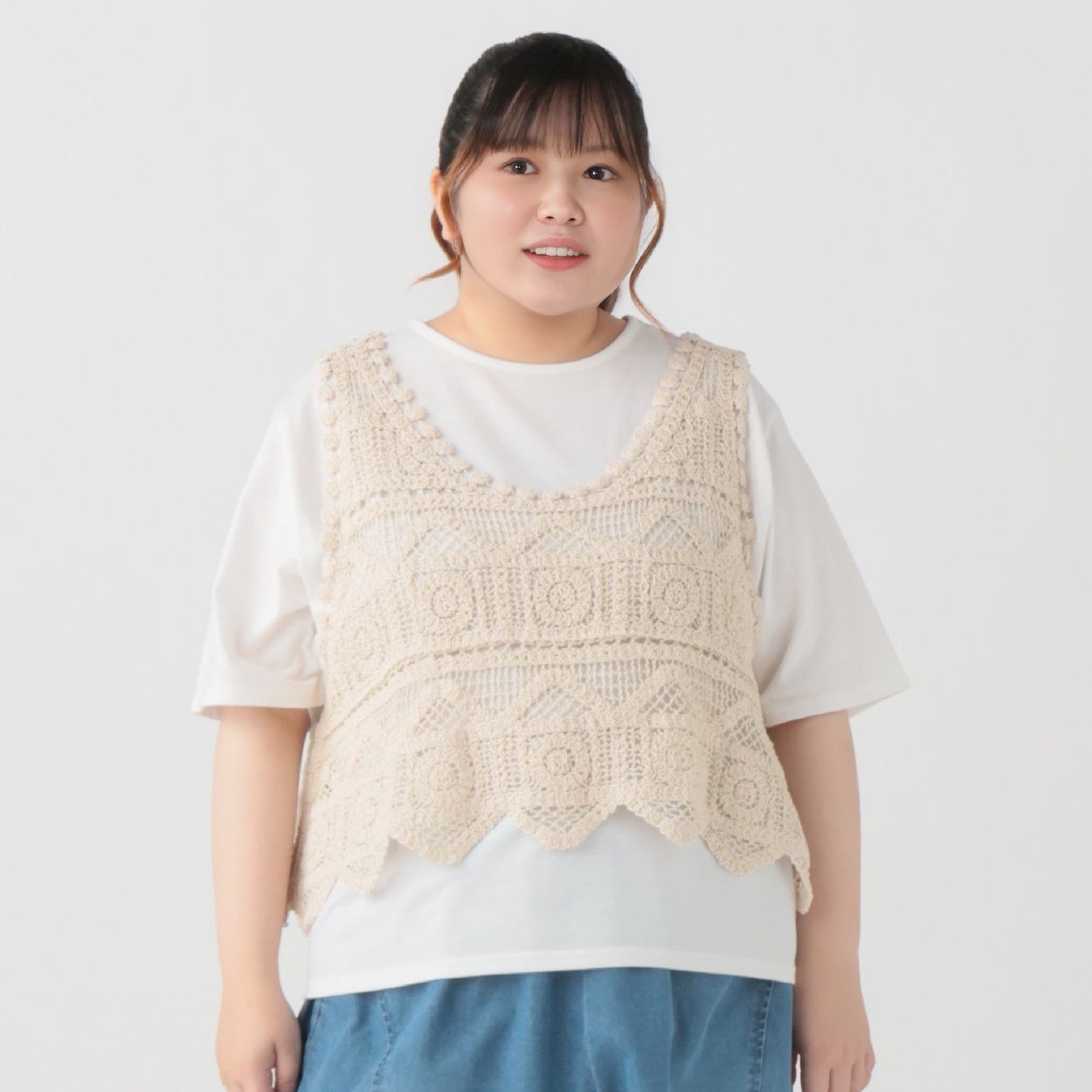【EC限定 5Lサイズセール】クロシェビスチェアンサンブル レディス ぽっちゃりサイズのnoannu 336511(アイボリー-4L)