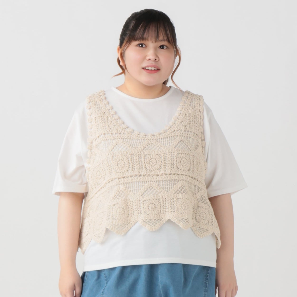 【EC限定 5Lサイズセール】クロシェビスチェアンサンブル レディス ぽっちゃりサイズのnoannu 336511(アイボリー-5L)