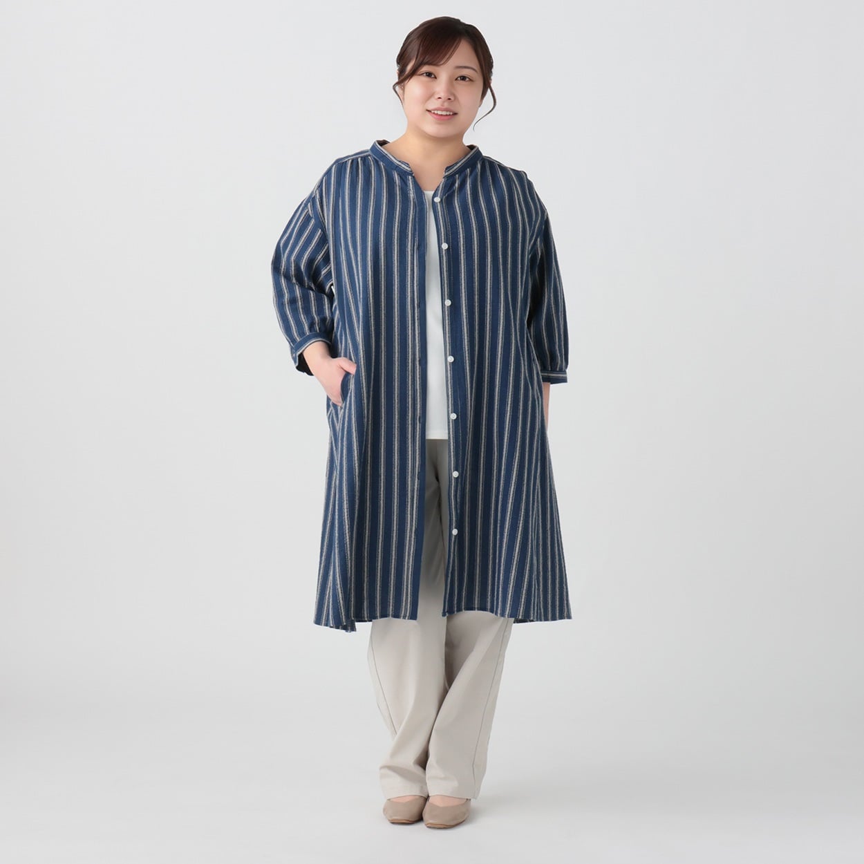 綿ドビーワンピース レディス 大きいサイズ noannu 232307L | イオン