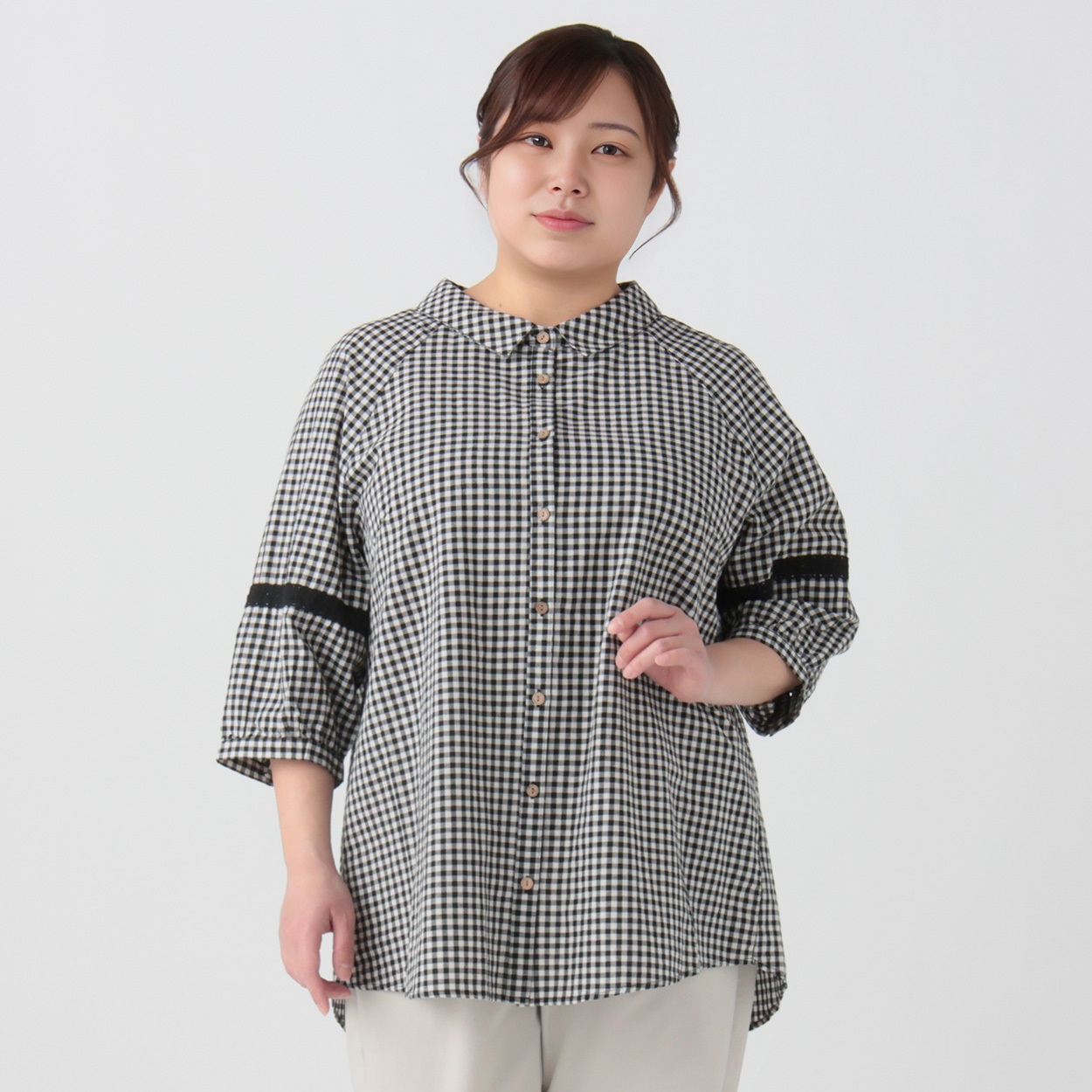 綿麻袖レースチュニック レディス 大きいサイズ noannu 232309L