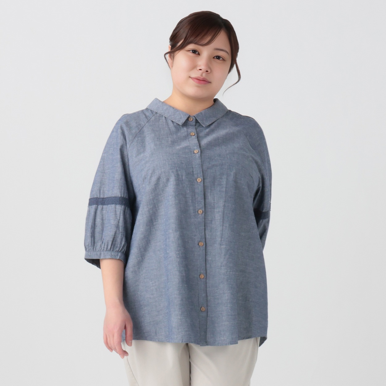 綿麻袖レースチュニック レディス 大きいサイズ noannu 232309L