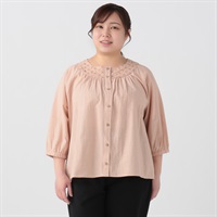 綿麻ヨーク刺繍ブラウス レディス 大きいサイズ noannu 232310L