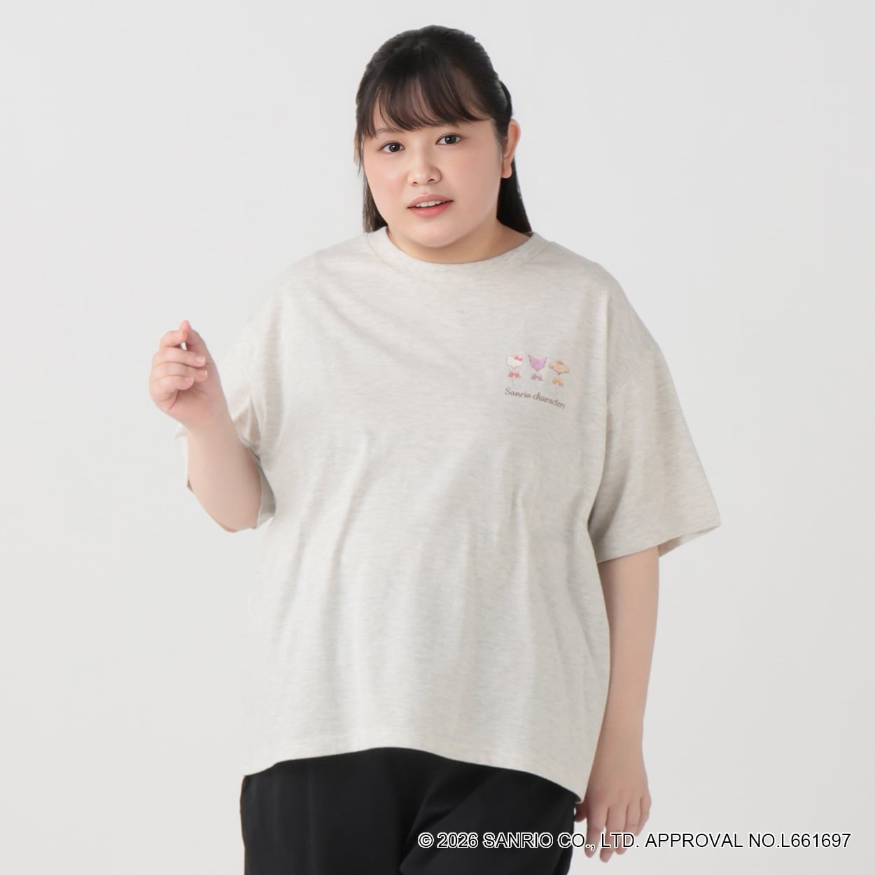 【EC限定 5Lサイズセール】サンリオキャラクターズコラボ バック9連プリントTシャツ レディス ぽっちゃりサイズのnoannu 2286144(ハローキティ・クロミ・ポムポムプリン-3L)