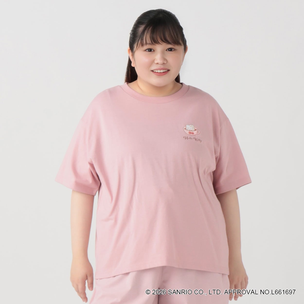 【EC限定 5Lサイズセール】サンリオキャラクターズコラボ バック9連プリントTシャツ レディス ぽっちゃりサイズのnoannu 2286144(ハローキティ-3L)