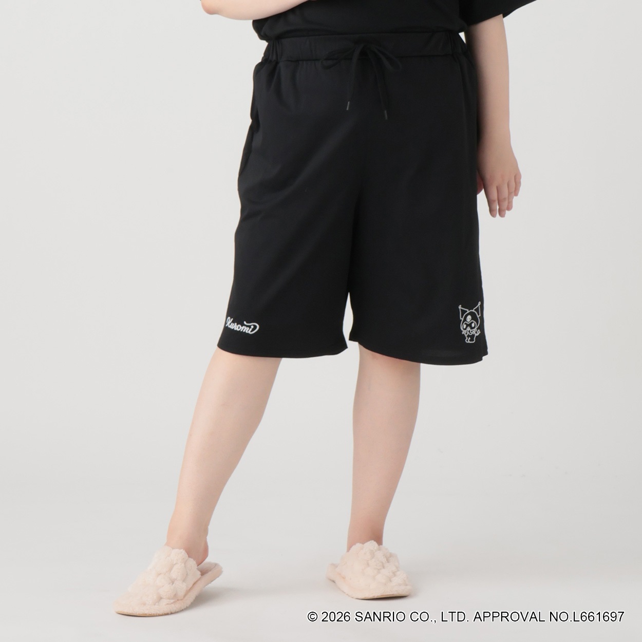 【EC限定 5Lサイズセール】サンリオキャラクターズコラボ 無地ハーフパンツ レディス ぽっちゃりサイズのnoannu 2286146(クロミ-3L)