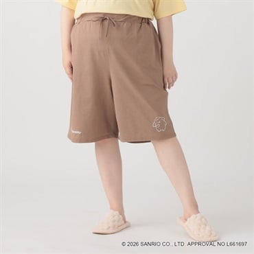 【EC限定 5Lサイズセール】サンリオキャラクターズコラボ 無地ハーフパンツ レディス ぽっちゃりサイズのnoannu 2286146(ポムポムプリン-5L)