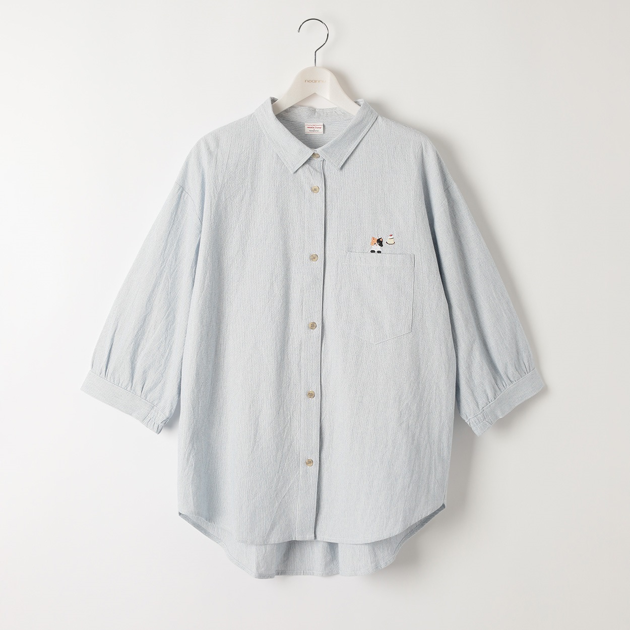 ＊matsubara tsumugi × noannu＊ねこ刺繍シャツ レディス 大きいサイズ noannu 641771(サックス-3L)