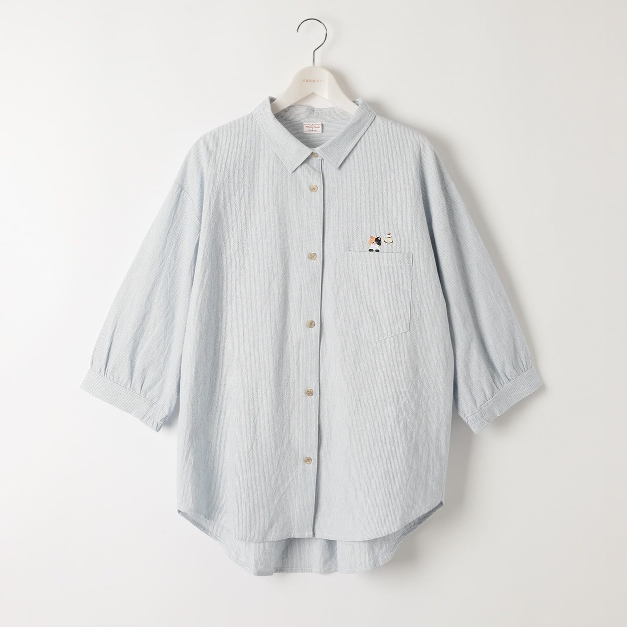 ＊matsubara tsumugi × noannu＊ねこ刺繍シャツ レディス 大きいサイズ noannu 641771(サックス-4L)