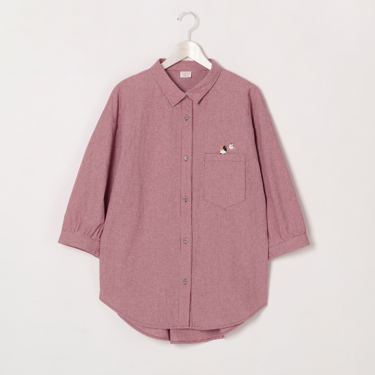 ＊matsubara tsumugi × noannu＊ねこ刺繍シャツ レディス 大きいサイズ noannu 641771(千鳥-3L)