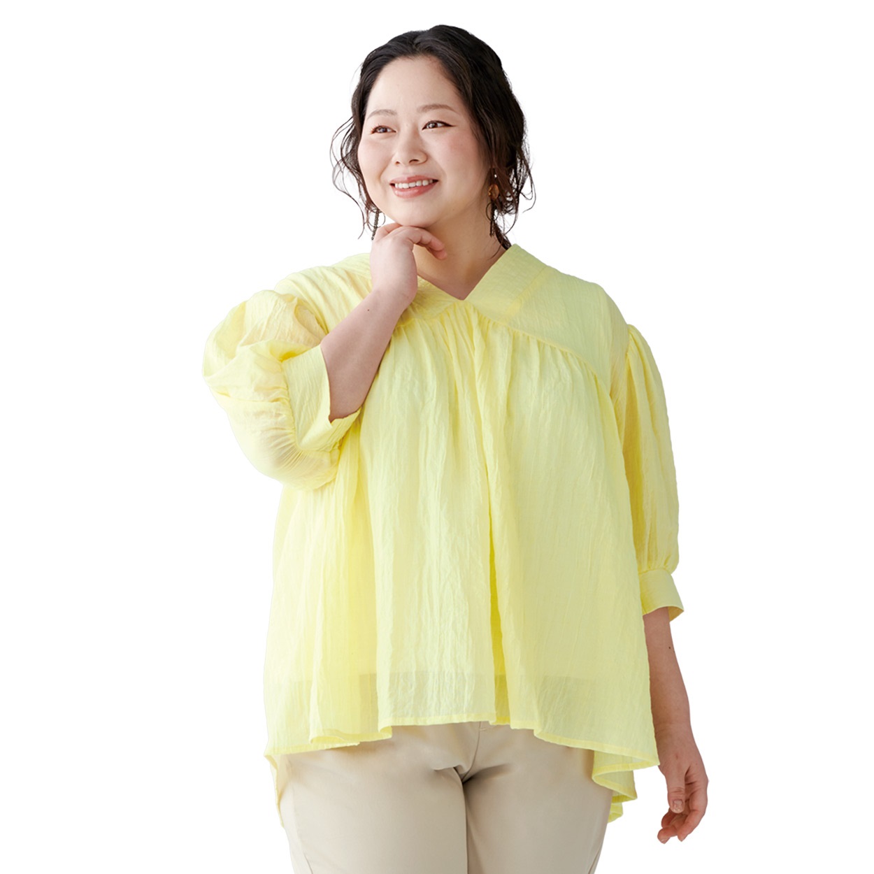 ＊#Fit me clothing＊シングルガーゼＶネックブラウス レディス 大きいサイズ noannu 641709VP(イエロー-5L)