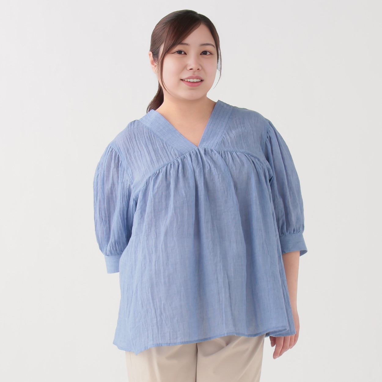 ＊#Fit me clothing＊シングルガーゼＶネックブラウス レディス 大きいサイズ noannu 641709VP(ブルーグレー-3L)