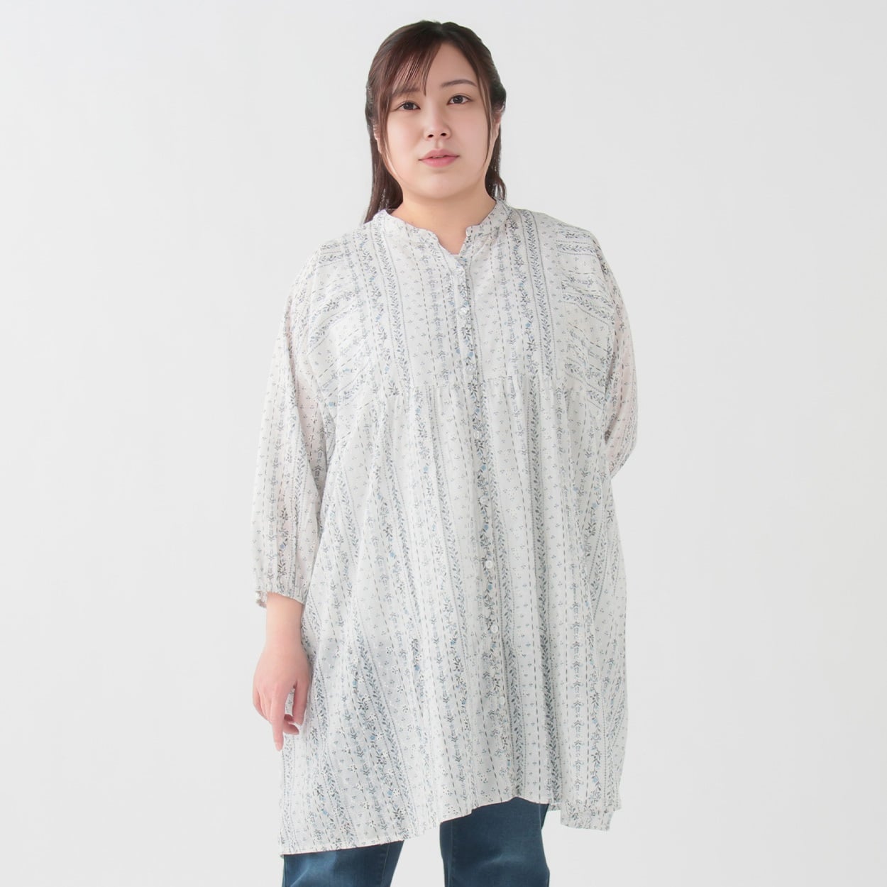 綿シフリー縦花プリントチュニック レディス 大きいサイズ noannu 315