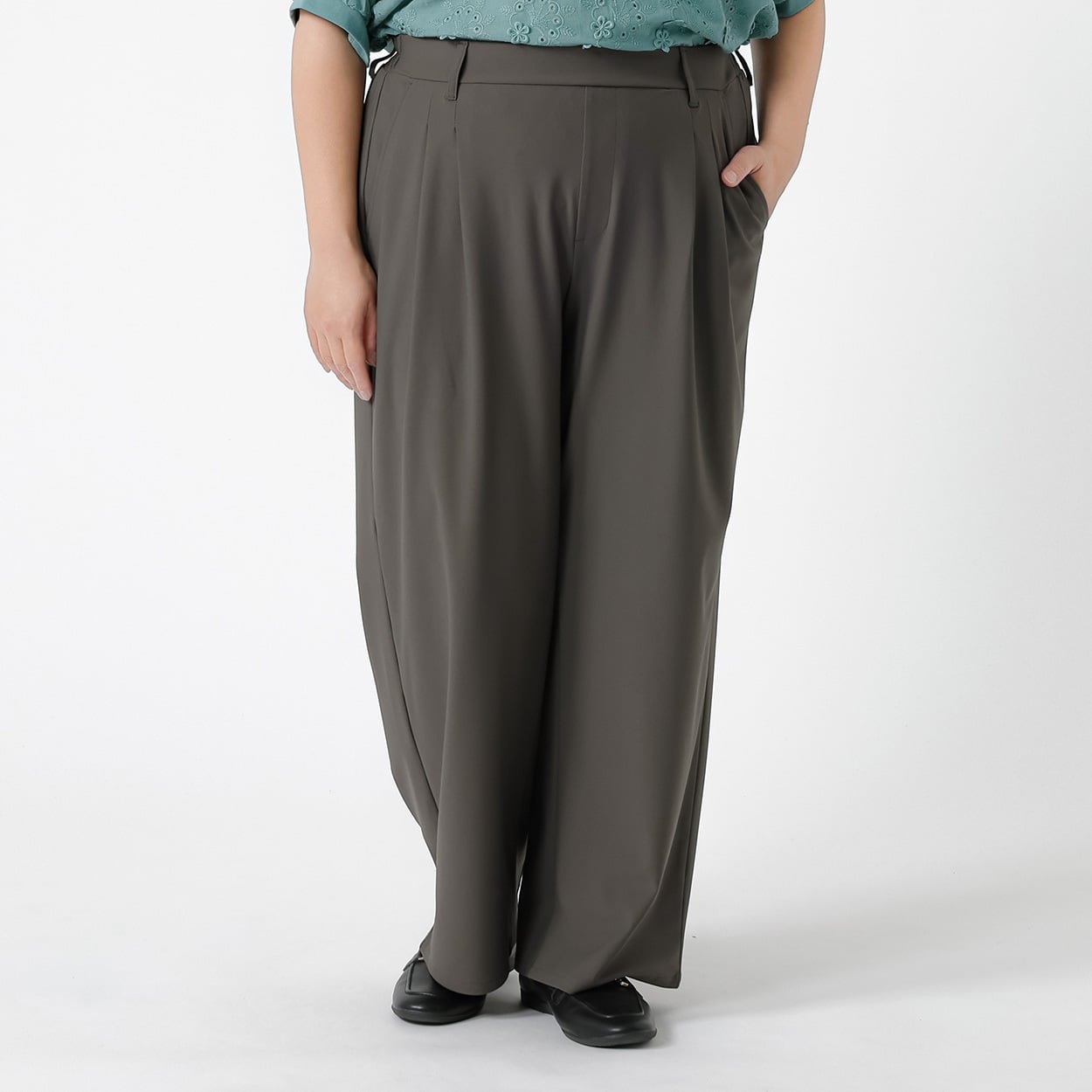 晴雨タックワイドパンツ レディス 大きいサイズ noannu 912914-2LA(カーキ-5L)