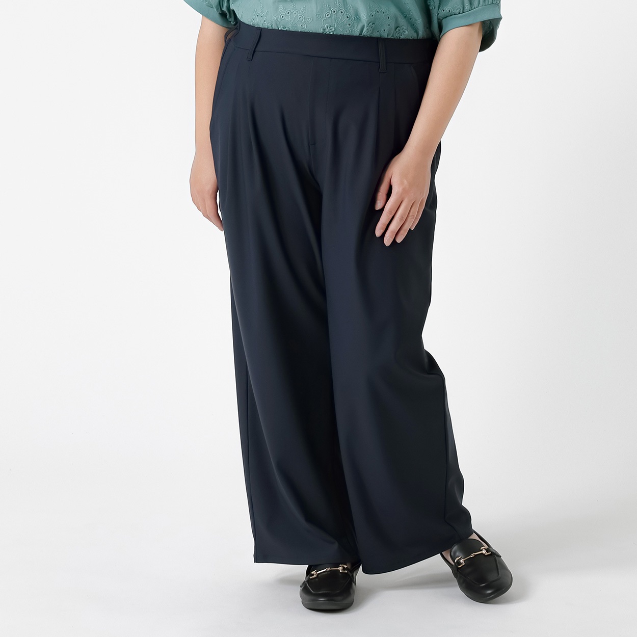 晴雨タックワイドパンツ レディス 大きいサイズ noannu 912914-2LA(ネイビー-LL)