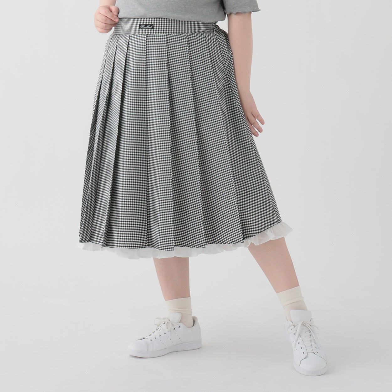 【EC限定 5Lサイズセール】＊韓国っぽガーリー＊チェックプリーツミディ丈スカート レディス ぽっちゃりサイズのnoannu 376194(ブラック-4L)