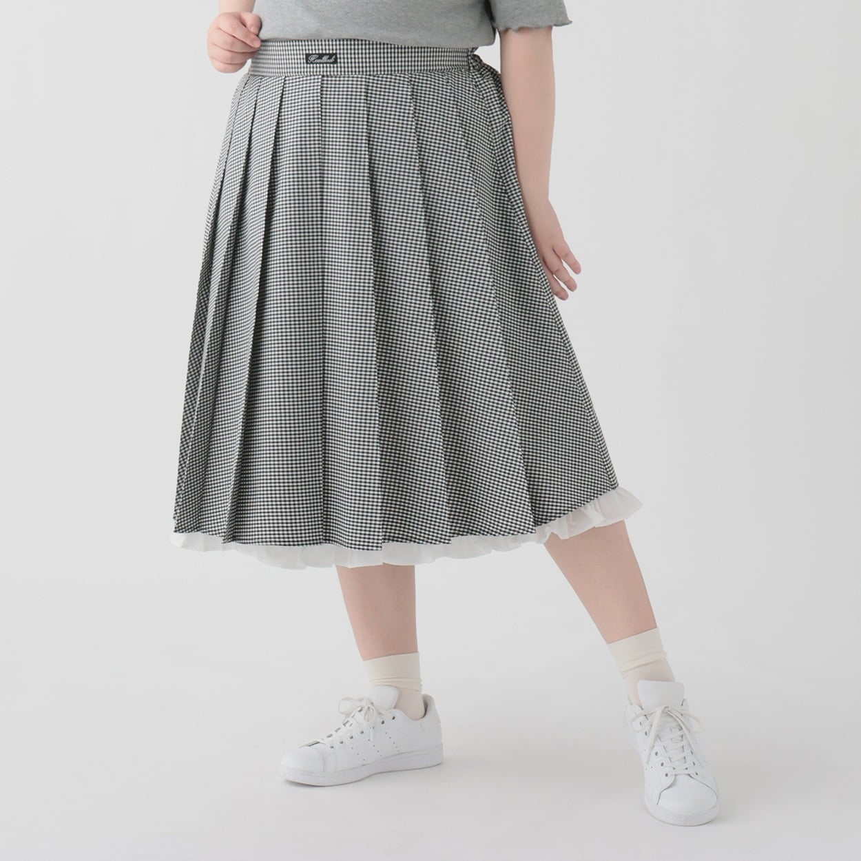 【EC限定 5Lサイズセール】＊韓国っぽガーリー＊チェックプリーツミディ丈スカート レディス ぽっちゃりサイズのnoannu 376194(ブラック-5L)