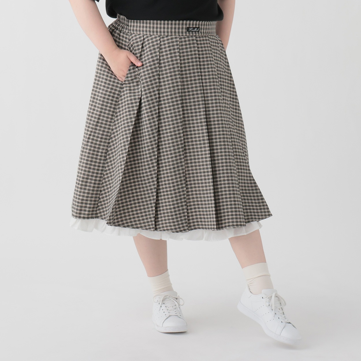 【EC限定 5Lサイズセール】＊韓国っぽガーリー＊チェックプリーツミディ丈スカート レディス ぽっちゃりサイズのnoannu 376194(オフベージュ-4L)