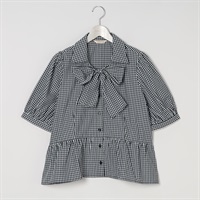 ＊韓国っぽガーリー＊シャツ衿ボウタイブラウス レディス ぽっちゃりサイズのnoannu 1226420(ギンガム-LL)